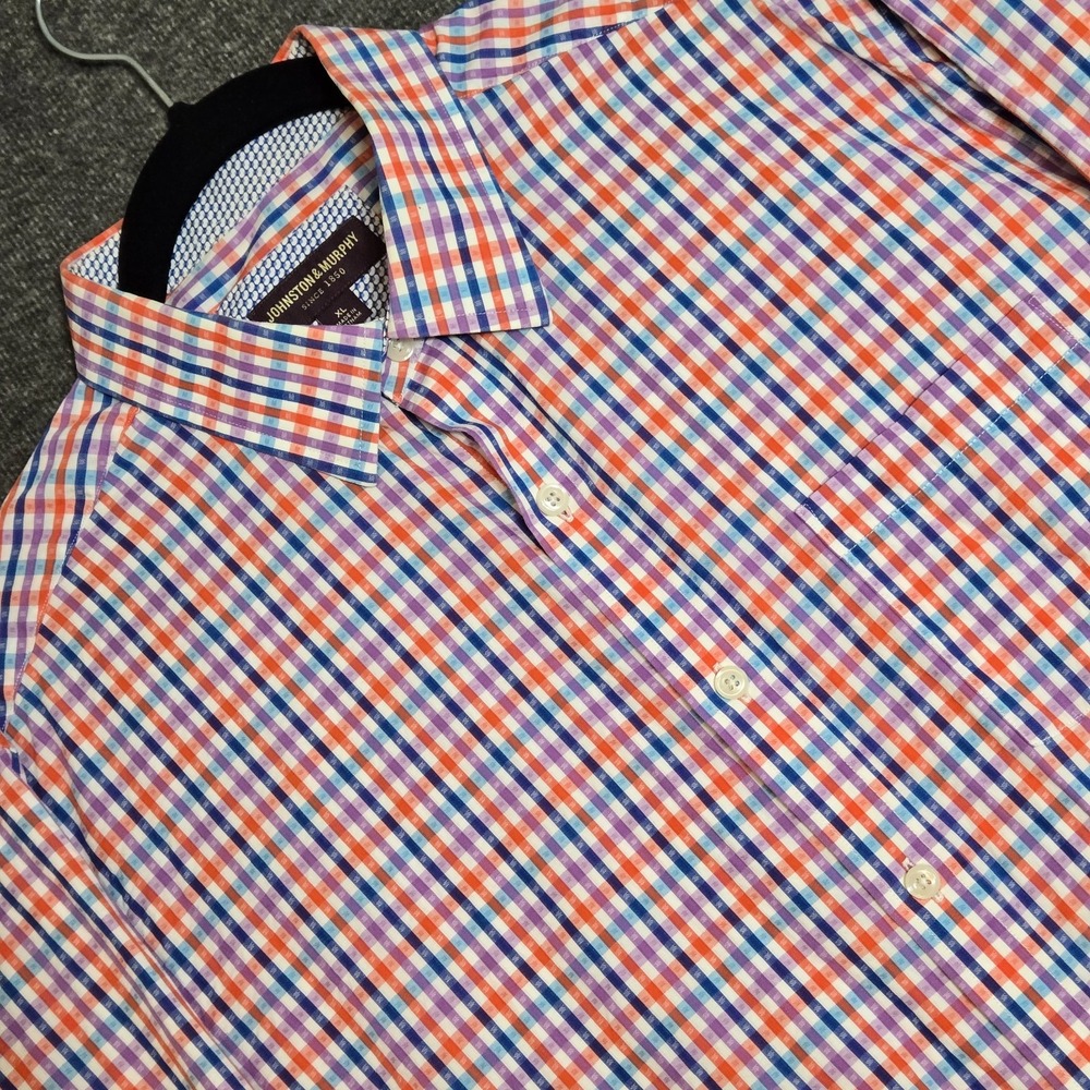 Johnston & Murphy Button Shirt Gingham Plaid Muticolor Textured XL Flip Cuff